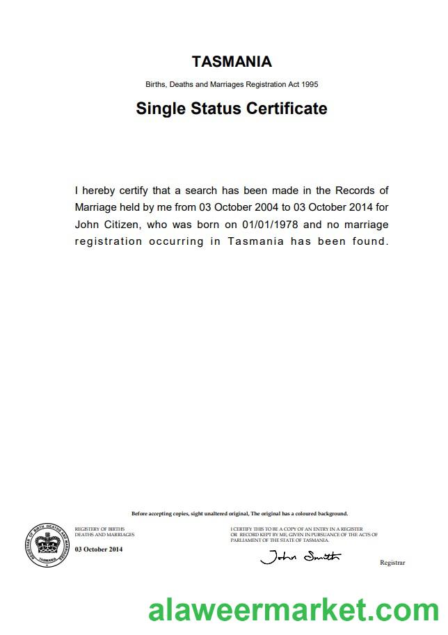 Australia Tasmania divorce certificate template in Word